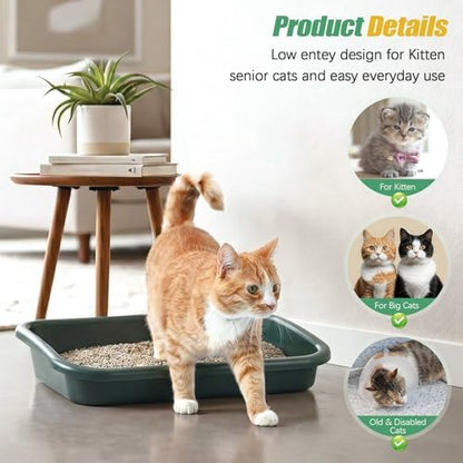 Uiifan 3Pcs Large Low Entry Cat Litter Box, Dark Green - Image 5