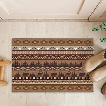 Giwawa Rustic Bear Deer Bath Rug Boho Ethnic Plush Carpet 16x24 Inch Soft - Image 7