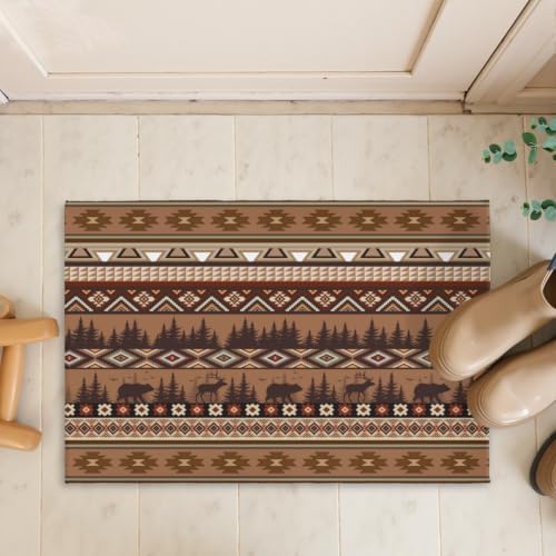Giwawa Rustic Bear Deer Bath Rug Boho Ethnic Plush Carpet 24x35 Inch Soft - Image 7