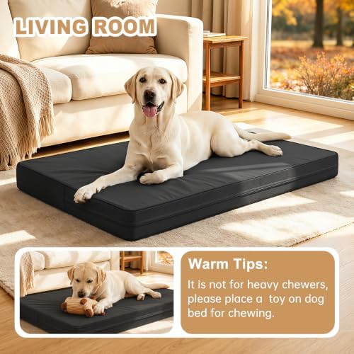 XXL Dog Bed Waterproof Washable, Wipeable Leather Large Crate Pad 48" Black - Image 4