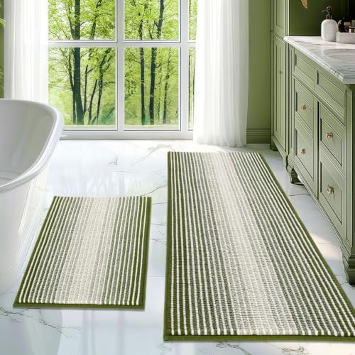 BSICPRO Bathroom Rugs Sets 2 Piece, Non Slip Striped Bath Mats by BSICPRO