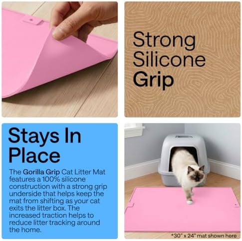 GORILLA GRIP Cat Litter Box Mat, Easy Clean Silicone Mats, 35x23 Pink - Image 3
