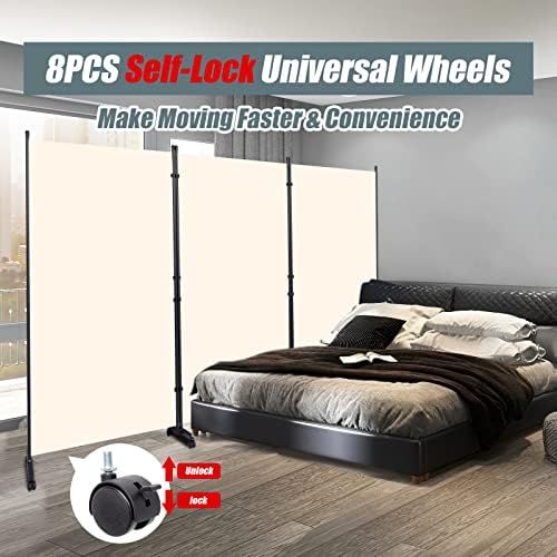 Room Divider 102'' Wide Folding Privacy Screen, 3 Panel Wall Divider w/Wheel - Image 2