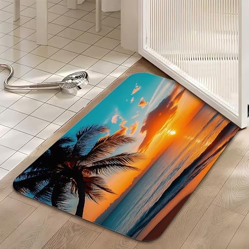 Summer Beach Sunset Bath Mat, Fast Drying Tropical Palm Tree Bathmats - Image 5