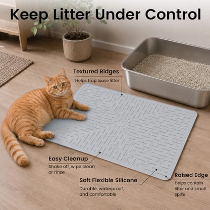 OHMO Cat Litter Mat, 23.5x16 Silicone Trapping Mat Ash Grey - Image 2