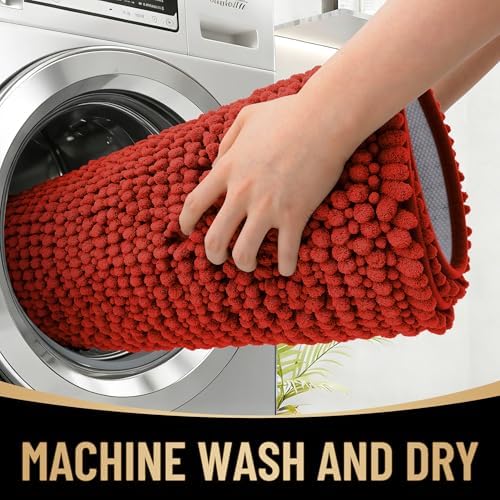 OLANLY Thick Chenille Absorbent Bathroom Rugs Mat 30x20, Rustic Terracotta - Image 4