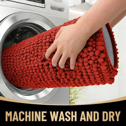 OLANLY Thick Chenille Absorbent Bathroom Rugs Mat 30x20, Rustic Terracotta - Image 4
