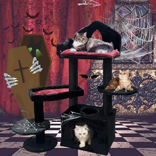Gothic Cat Tree with Coffin Bed, Cat Tower with Scratching Post, Goth Cat Tower - Image 3