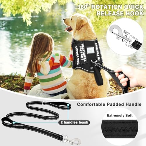 Service Dog Vest Harness and Leash Set+10 Patches, Easy Walk Black M - Image 2
