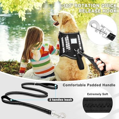 Service Dog Vest Harness and Leash Set+10 Patches, Easy Walk Black M - Image 2