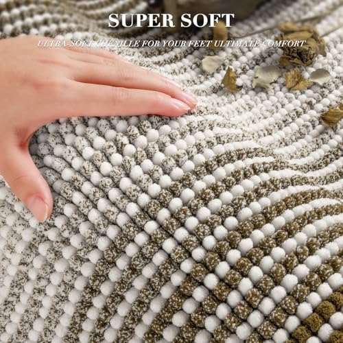 BSICPRO Bathroom Rugs Sets 2 Piece, Non Slip Striped Bath Mat, Coyote Brown - Image 2
