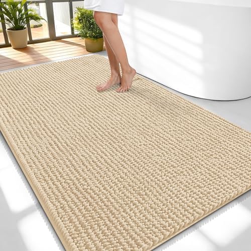 OLANLY Thick Chenille Large Bathroom Rugs 59x35, Absorbent Bath Mat by OLANLY