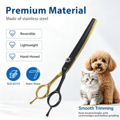 7" Curved Fluffer Dog Grooming Scissors, 43Teeth Piano Shape - Image 3