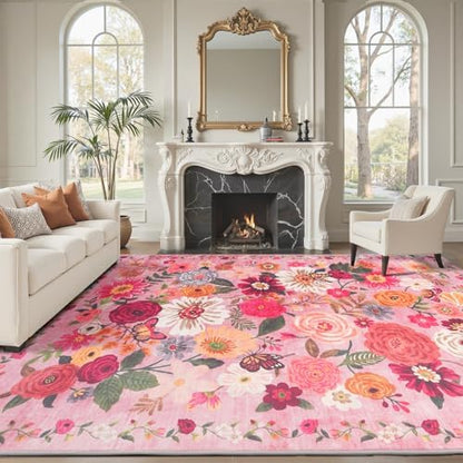 Pink Area Rug 9x12 for Living Room Bedroom by WelcometoBabovid