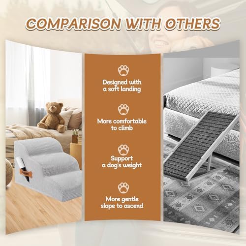 Romrol Dog Stairs Ramp for Beds Couches, Extra Wide Pet Steps - Image 4
