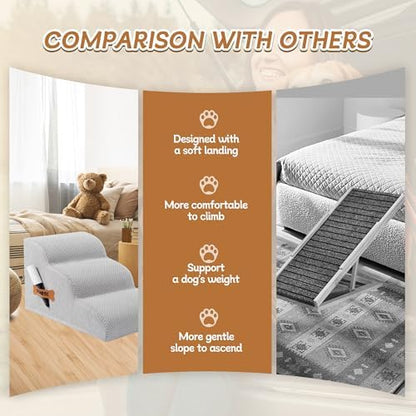 Romrol Dog Stairs Ramp for Beds Couches, Extra Wide Pet Steps - Image 4