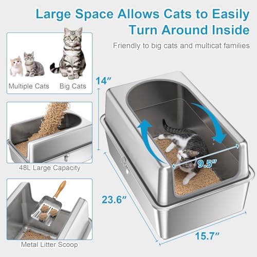 14'' High Sides XXL All Stainless Steel Cat Litter Box - Image 3