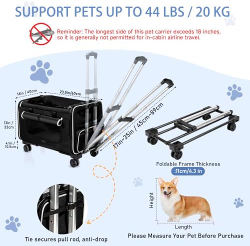 Large Pet Carrier with Detachable Wheels, 2 IN1 Foldable Soft-Sided Carriers- - Image 3