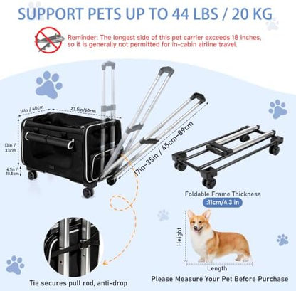 Large Pet Carrier with Detachable Wheels, 2 IN1 Foldable Soft-Sided Carriers- - Image 3