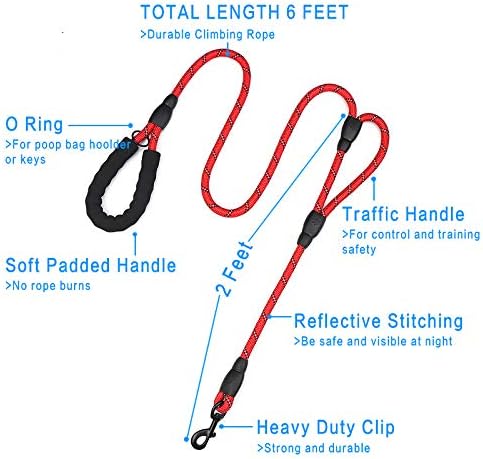 Plutus Pet Rope Dog Leash with Double Handles, 6 FT Long, Reflective - Image 2