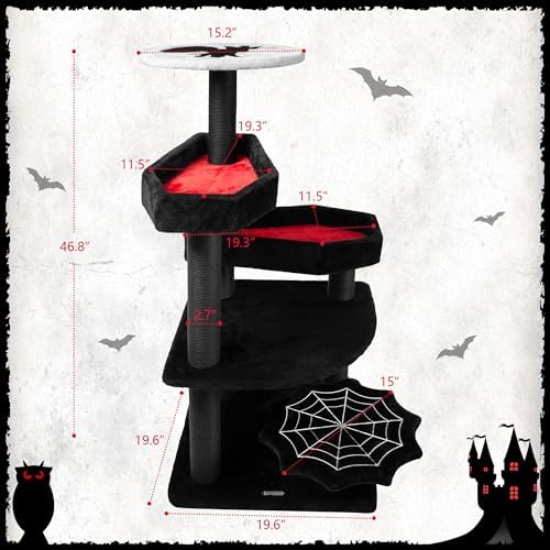 KAMABOKO Gothic Cat Tree with Coffin Bed, 46.9” Black Cat Tower - Image 2