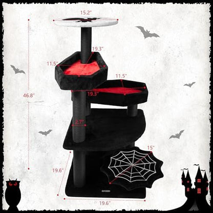 KAMABOKO Gothic Cat Tree with Coffin Bed, 46.9” Black Cat Tower - Image 2