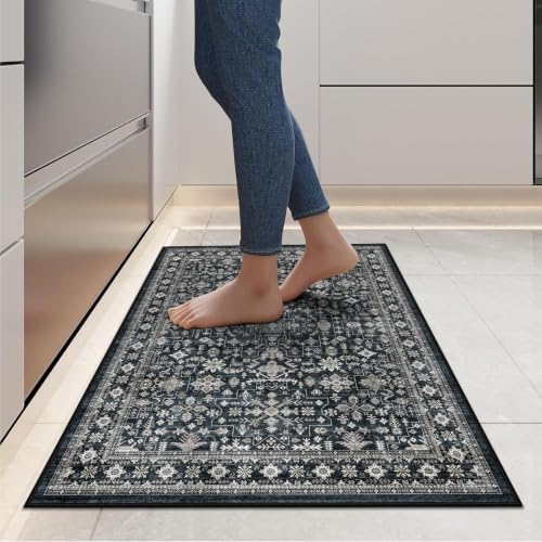 Grey Floral Hallway Runner Rug 2x5 - Image 2