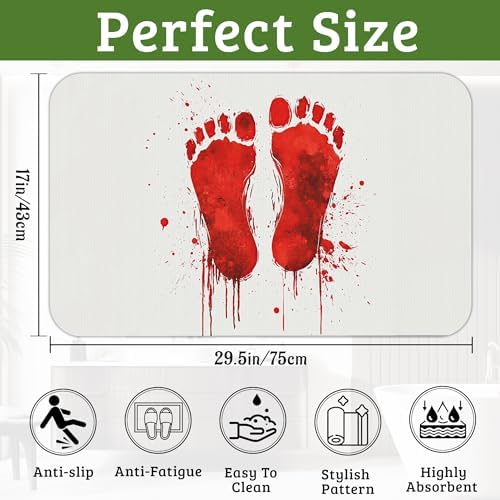 Red Footprints Bath Mat Non-Slip Bathroom Rugs, Rubber Backing Absorbent Quick - Image 2