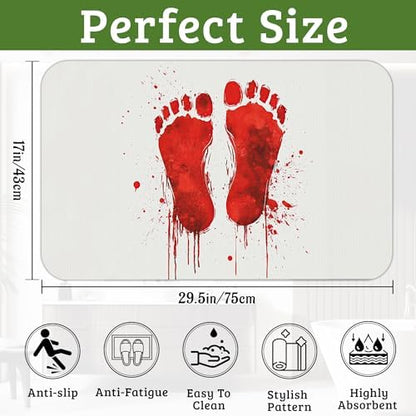 Red Footprints Bath Mat Non-Slip Bathroom Rugs, Rubber Backing Absorbent Quick - Image 2