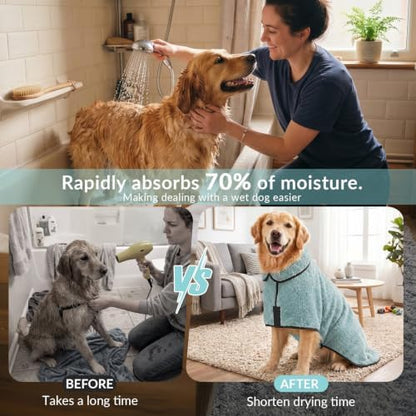 Dog Bathrobe, Super Absorbent for Small to Large Dogs, Light Green S - Image 3