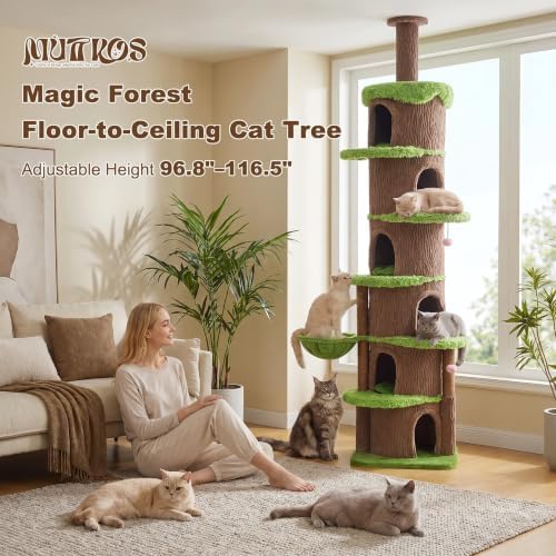 MUTTROS Magic Forest Floor-to-Ceiling Cat Tree, Adjustable 96.8"-116.5" - Image 3
