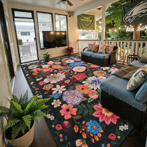 Black Brown Floral Large Area Rug 10x14 by WelcometoBabovid