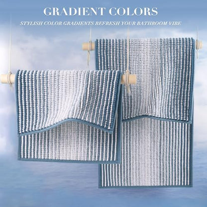 BSICPRO Bathroom Rugs Sets 2 Piece, Non Slip Striped Bath Mats, Fog Blue - Image 5