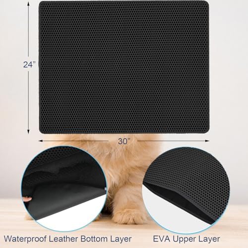 Cat Litter Mat 30"x24" Upgraded Urine-Proof Non-Slip Black - Image 2