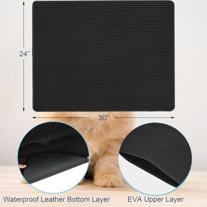 Cat Litter Mat 30"x24" Upgraded Urine-Proof Non-Slip Black - Image 2