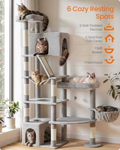 Feandrea Large Cat Tree, 74.1" Tall Sturdy Cat Tower - Image 3