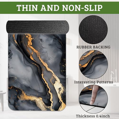 Grey Gold Marble Bathroom Rugs Thin Bath Mat Non Slip Washable, Rubber Backing - Image 3
