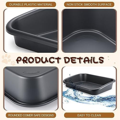 Uiifan 3Pcs Large Low Entry Cat Litter Box, Dark Gray - Image 3