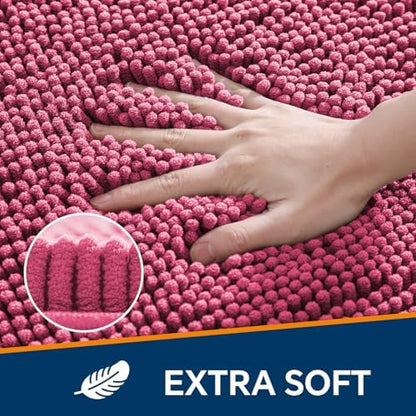 Chenille Bathroom Runner Rug 24"x72" Hot Pink, Plush Bath Mat - Image 3