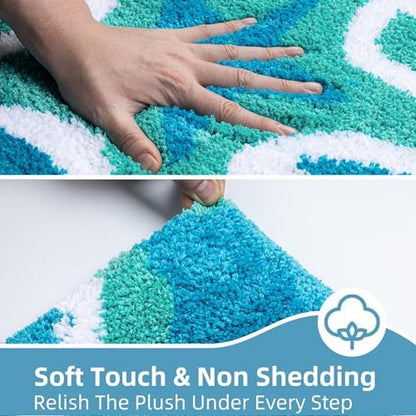 Blue Coastal Bathroom Rugs Non Slip Absorbent Fluffy Plush - Image 3