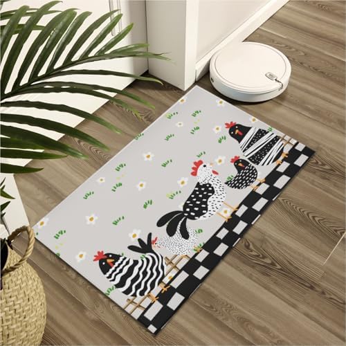 Giwawa Black Rooster Bath Rug Buffalo Plaid Bathtub Mat Absorbent Machine - Image 6