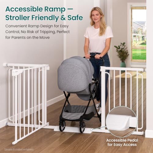 Cumbor Extra Wide Baby Gate, 36.6-69" Walk-Through Dog Gate White - Image 5