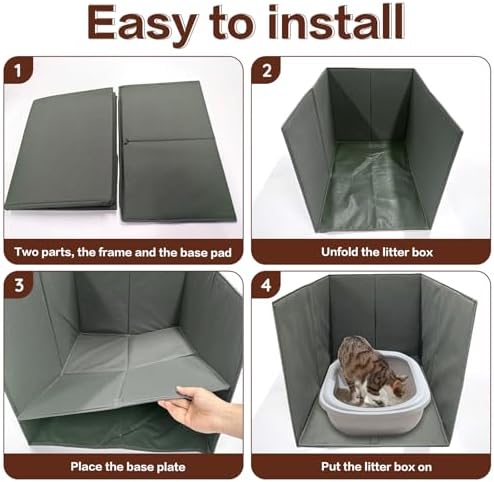 Cat Litter Box Enclosure Splash Guard Large Foldable Removable Mat, Tall - Image 3