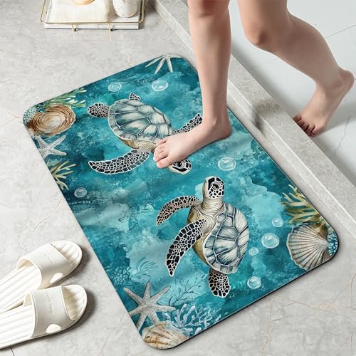 Ocean Turtle Bathroom Rug 29.5"x17", Super Absorbent Fast Drying Bath Mat by Unknown