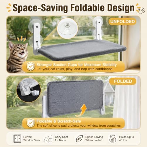 Cat Window Perch Hammock with 2 Washable Plush Covers, Cozy Window Bed - Image 3