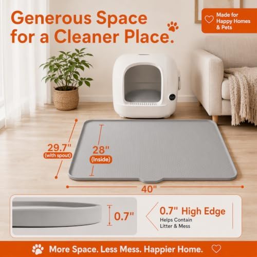 Cat Litter Mat, XL 40"x28" Silicone Litter Box Mat, Tilted Drain Spout - Image 3