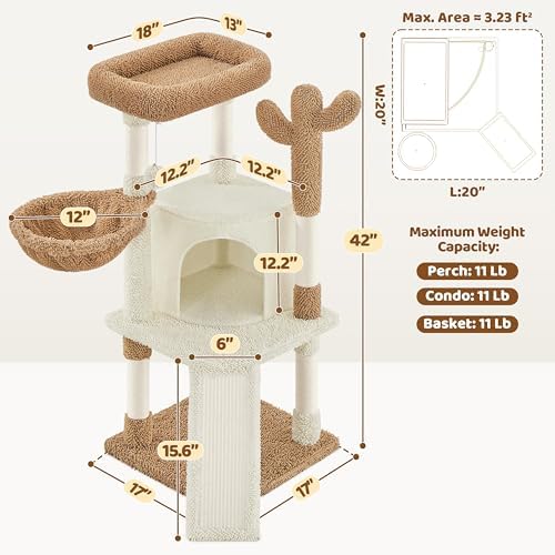 Yaheetech 42in Beige Cactus Cat Tree Tower - Image 3