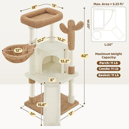 Yaheetech 42in Beige Cactus Cat Tree Tower - Image 3
