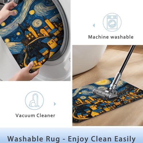 Bathroom Rug 29.5"x17", Night Sky Village Bath Mat - Image 5