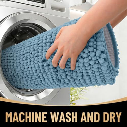 OLANLY Thick Chenille Absorbent Bathroom Rugs Mat 30x20, Airy Blue - Image 4
